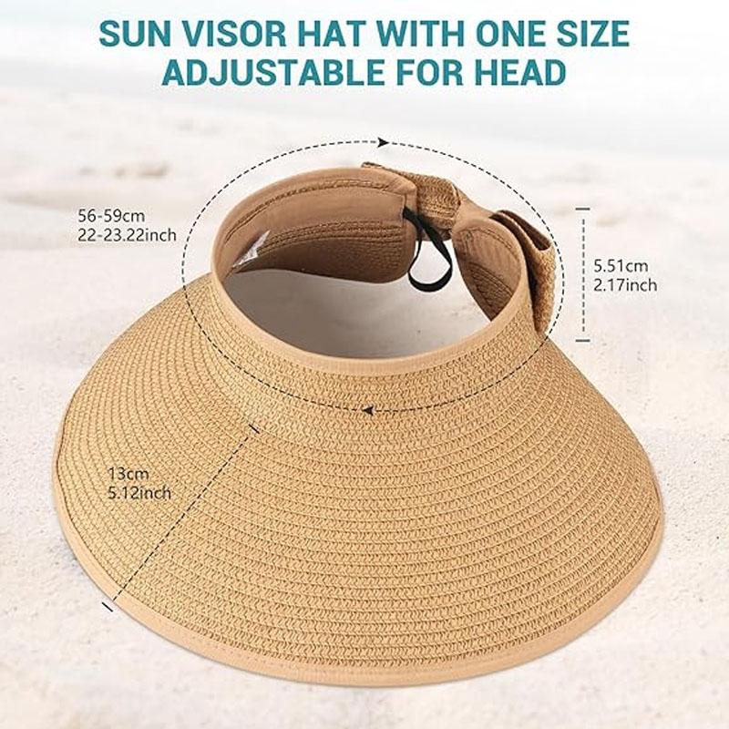 Straw Hat Women Foldable Visor Hats,Sun Visors for Women Wide Brim Straw Ponytail Summer Beach Hat