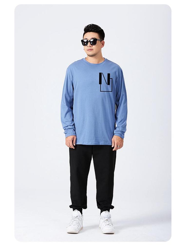 Мужская футболка больших размеров свободного кроя с длинным рукавом на осень (300 Джин)