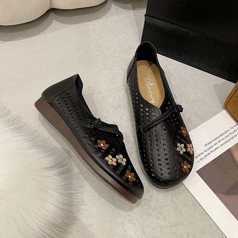 Нескользящие вентилируемые женские сандалии на плоской подошве в стиле ретро, в национальном стиле, обувь с круглым носком, обувь из мягкой кожи, летняя обувь