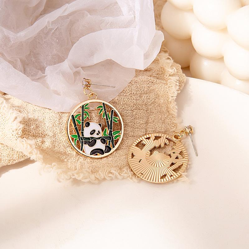 Long Tassel Oriental Idyllic Exquisite And Cute Cartoon Panda Bamboo Diamond Earrings Girl Stud Earrings
