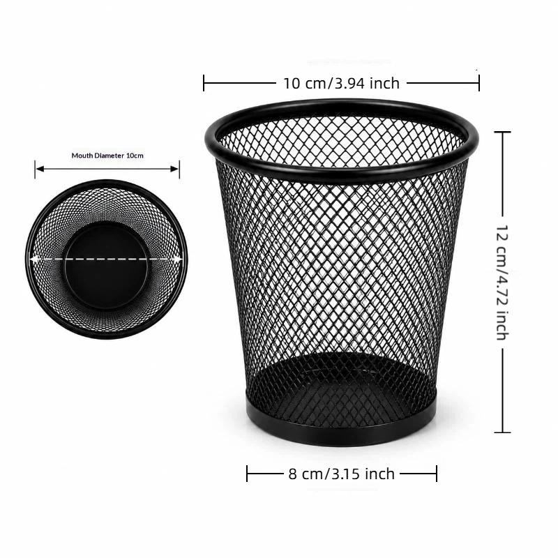 Black Pen Holder Metal Mesh Desktop Stationery Organizer Square Round Design for Office Home Study Desk Use