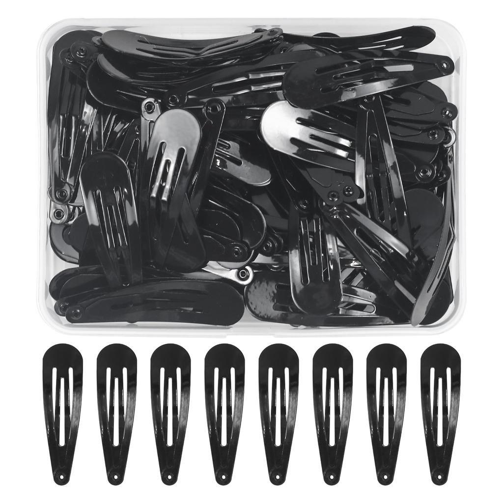 100Pcs Black Snap Hair Clips 5cm Metal Non-Slip Hair Barrettes for Fine Hair Medium Hair, Girls Kids Teens Women Everyday Hair Accessories