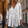 Women Autumn Branch Flowers Printed Long Sleeve T-Shirts Loose V-Neck Plus Size Tee Shirt Tops Comfy Blouse