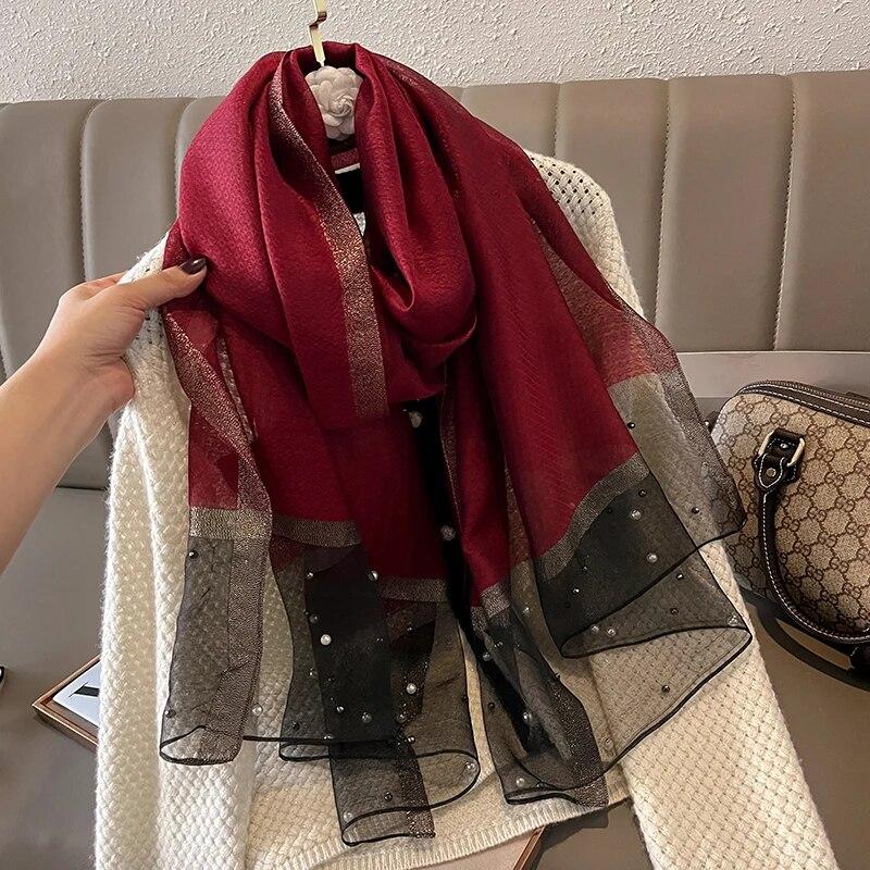 Women Fashion Scarf Plain Solid Silk Linen Shawls Scarves Four Seasons Lady Silk Scarf