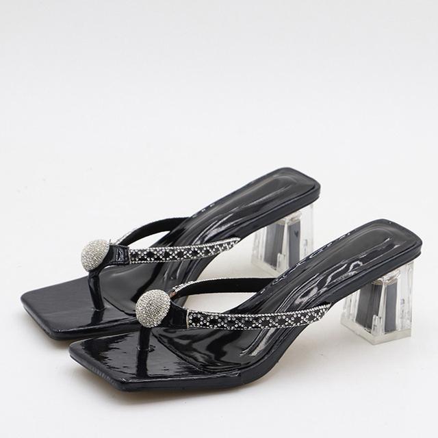 Модные блестящие стразы, женские прозрачные шлепанцы на низком каблуке, сандалии с хрустальным ремешком, шлепанцы, шлепанцы с открытым носком