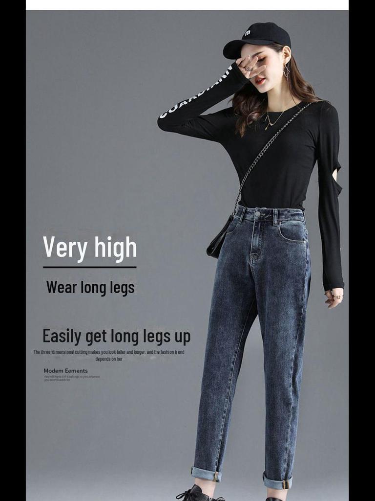 Женские плюшевые зимние джинсы с высокой талией - плотные, теплые, свободные прямые брюки-морковки