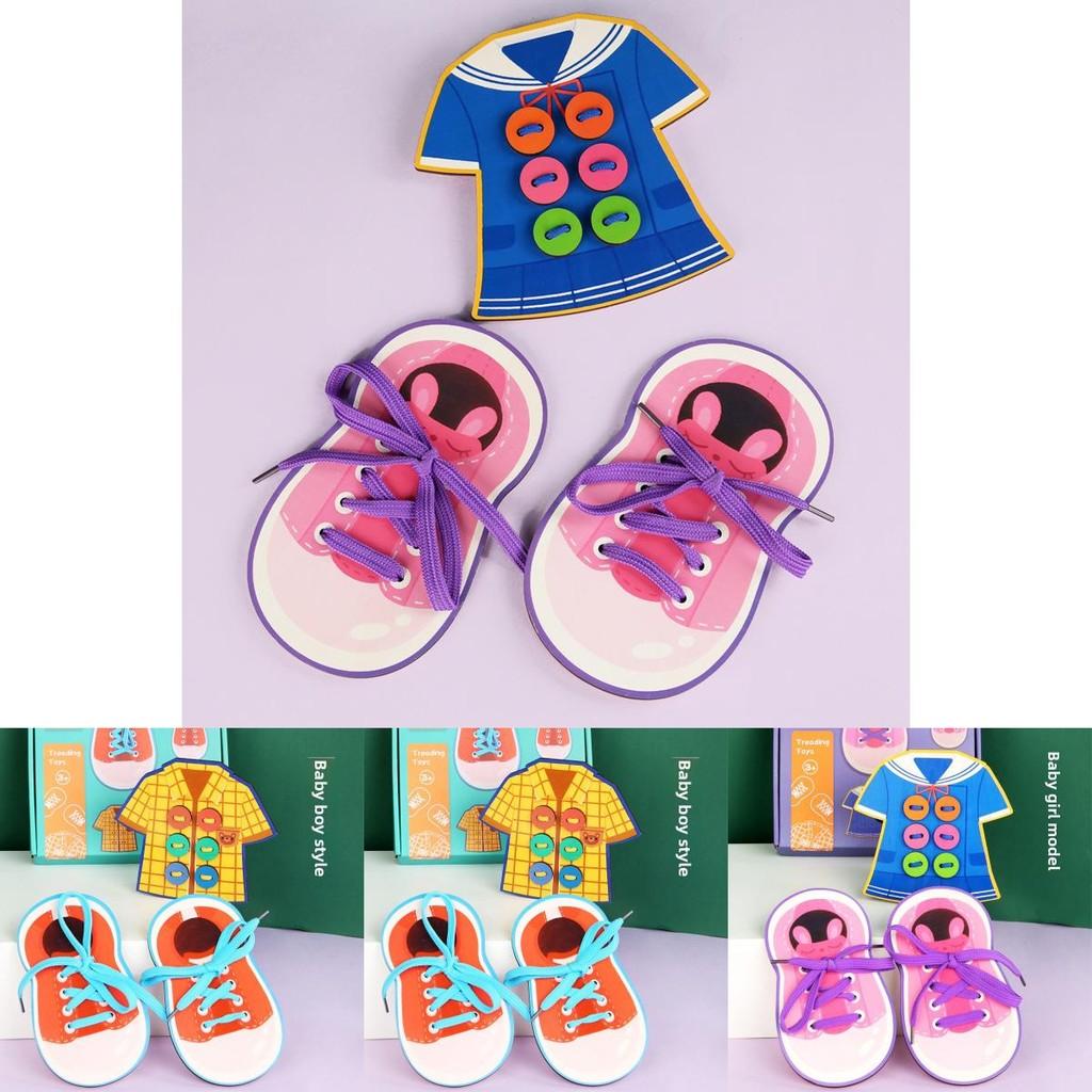 Wooden Educational Toy For Childrens Shoe Lacing And Button Practice