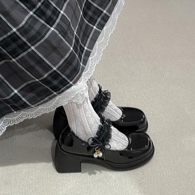 Черные ретро туфли на толстом каблуке в британском стиле jk из маленькой кожи женские 2025 новая летняя юбка для увеличения роста туфли Мэри Джейн