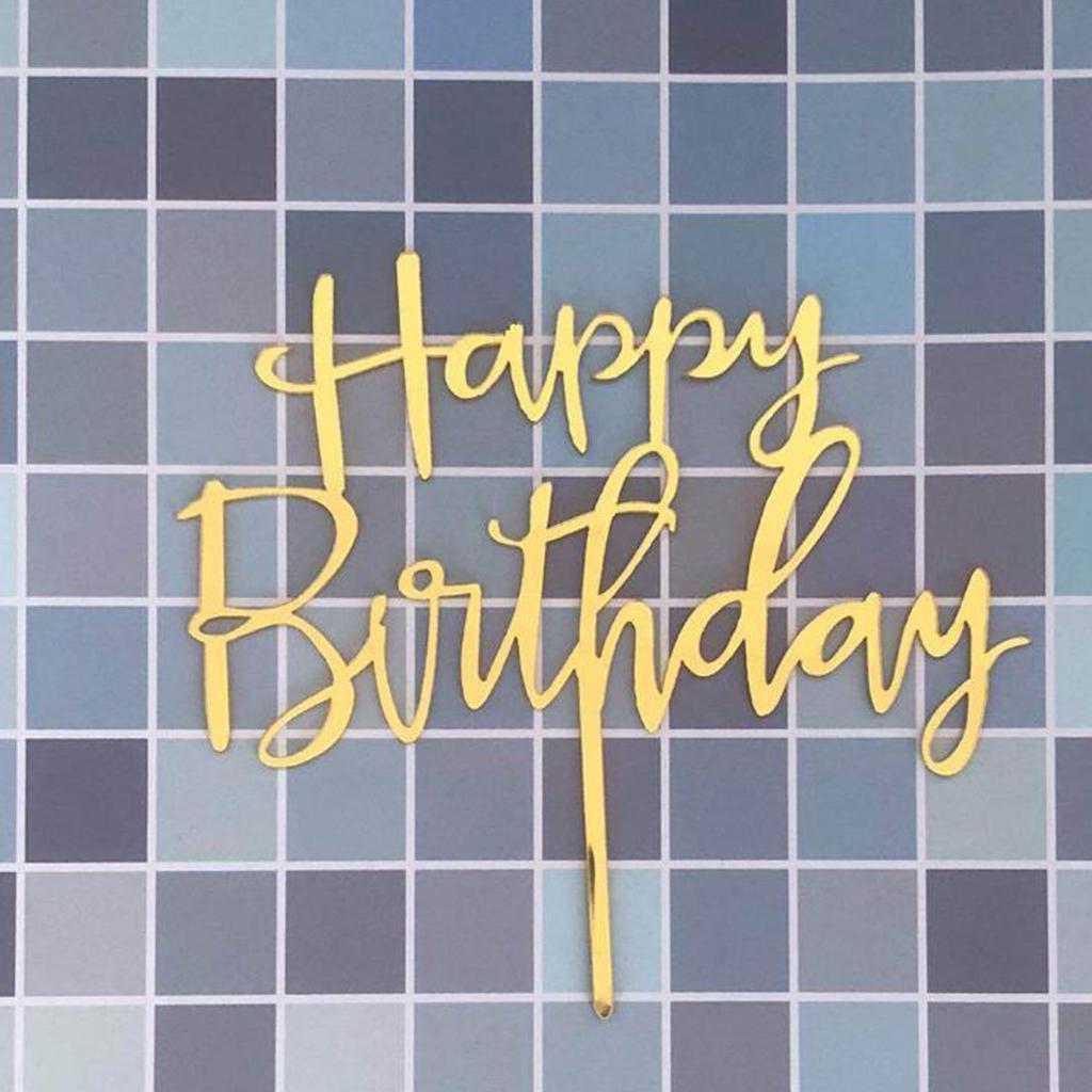 Happy Birthday Cake Topper Insert Card Acrylic Glitter Cake DIY Decoration Celebration Party Supplies