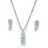 Plated Silver Toned Green Cubic Zirconia Studded Floral Shaped Cute Pendant with Earrings Jewellery Set for Girls and Women (Green)
