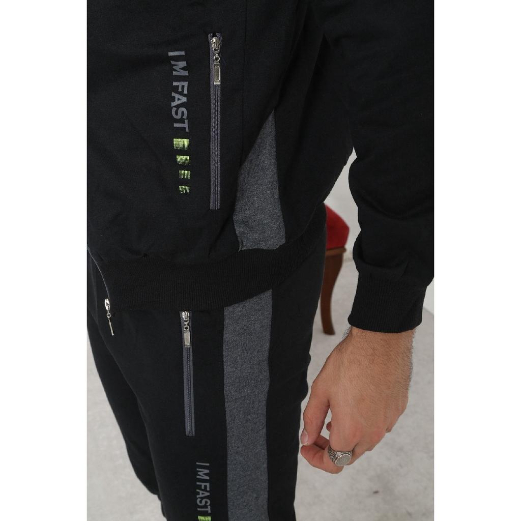Мужской черный спортивный костюм на молнии с резиновыми штанинами