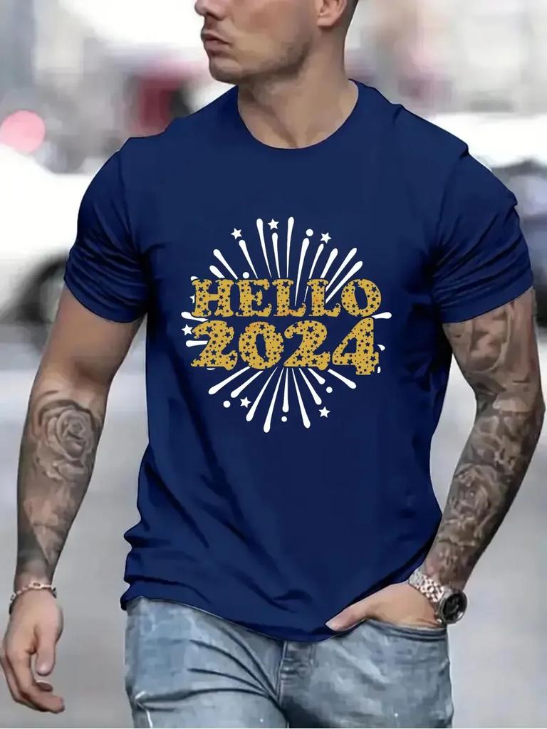 Hello 2024 модные футболки для женщин и мужчин одежда Happy New Year 2024 мужские футболки большого размера хипстерские футболки Cheers To 2024 Top