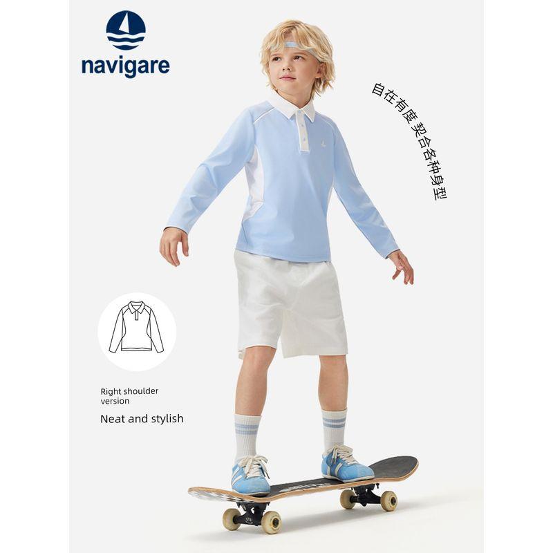 Navigare Italian Small Sailboat Kidsren's Polo Shirt 2026 Spring New Style Long-Sleeved Breathable Top for Boys