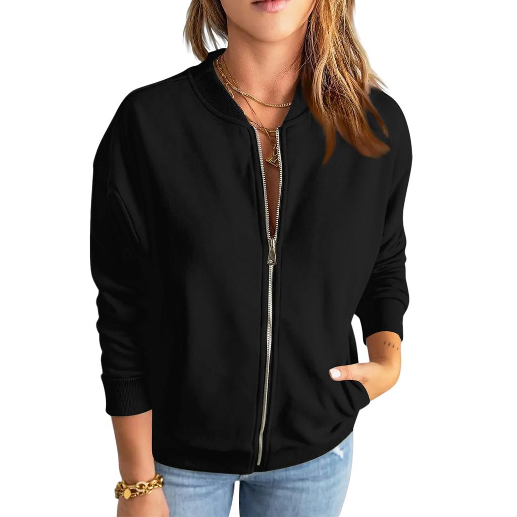 Women's Solid Color Zipper Fashionable Jacket Casual Jacket Top