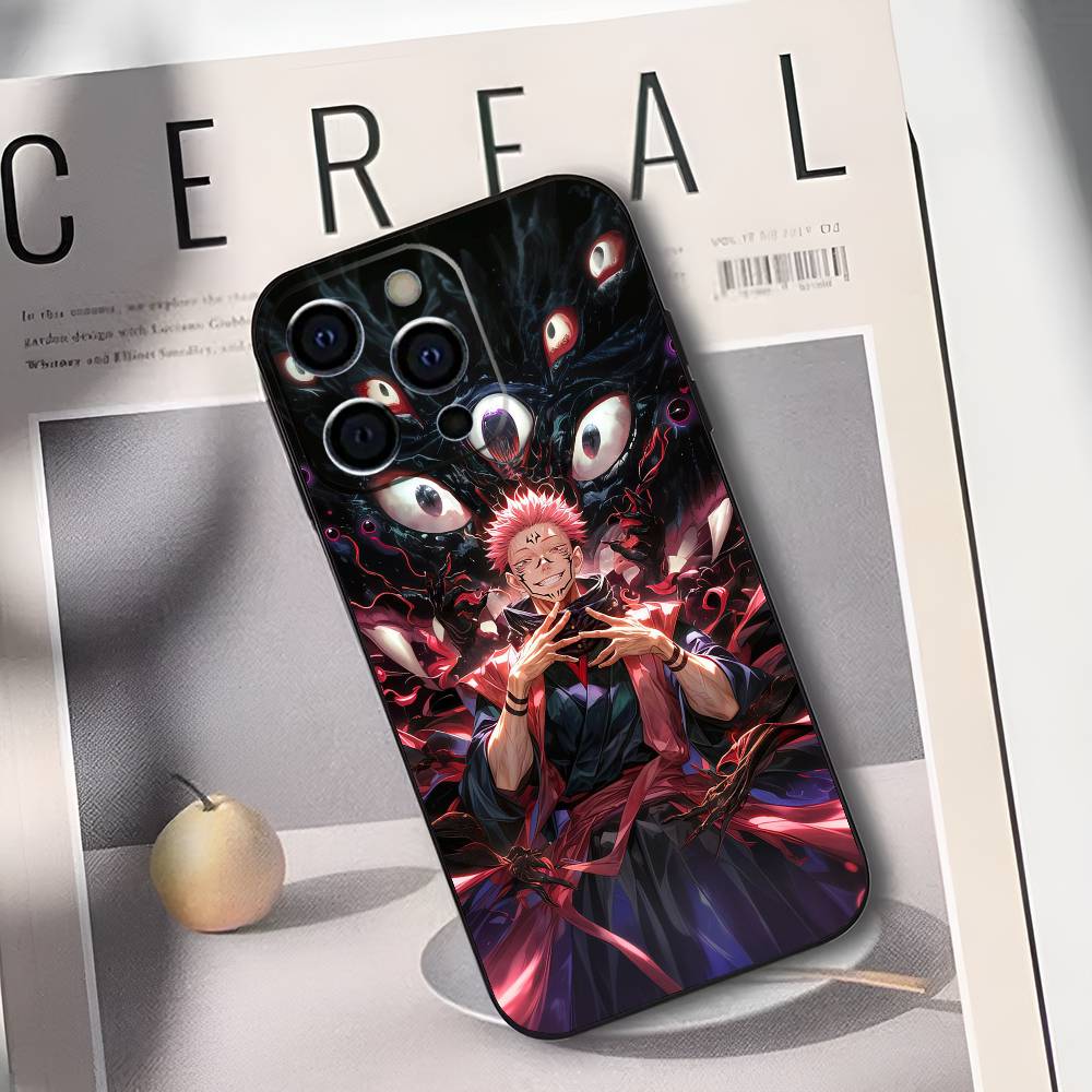 R-Рёмен Сукуна J-Дзюдзюцу К-Кайсен Чехол для телефона Для IPhone 17,16,15,14,13,12,11,Plus,Pro,Max,Plus,XS,мягкий чехол Черный силикон