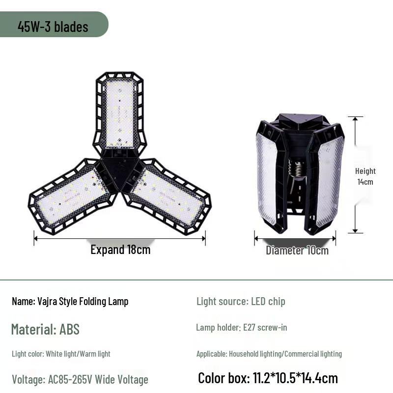 LED Transformable Ceiling Light with 4+1 Folding Bulbs for Garages and Warehouses