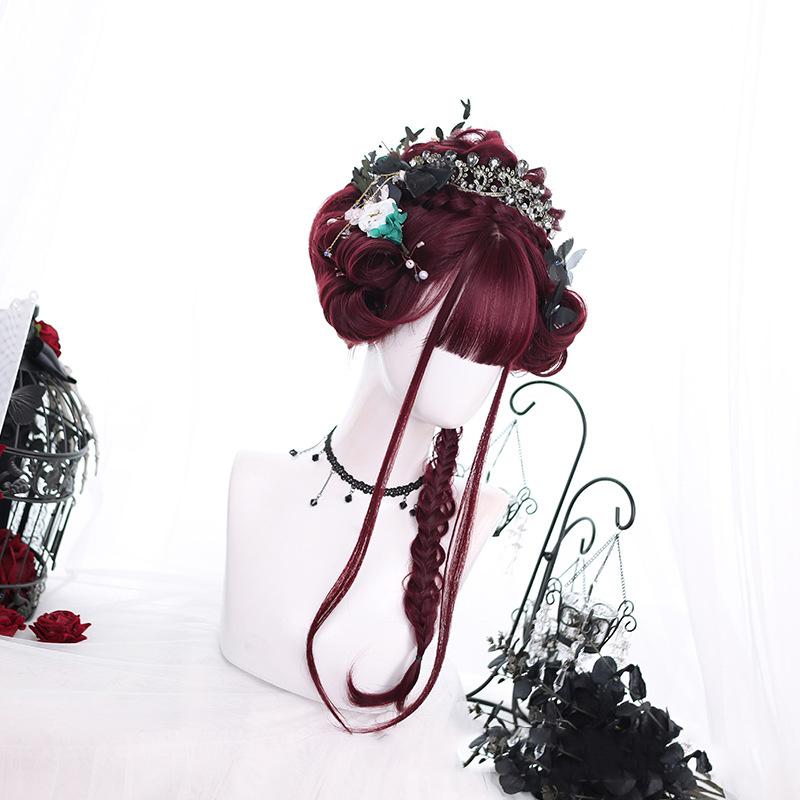 Bybrana Женские длинные волосы бордового цвета с волнистой челкой, парик Лолита, синтетические волосы для косплея, высокая термостойкость