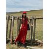 Синьцзян западный Сычуань юбка красное платье без рукавов с халтером женское летнее курортное стиль свободная длинная юбка