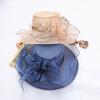 Vintage Organza Wide Brim Hat For Women  Church Dress Bridal Wedding Hat Floral Mesh Sun Hat Party Beach Caps