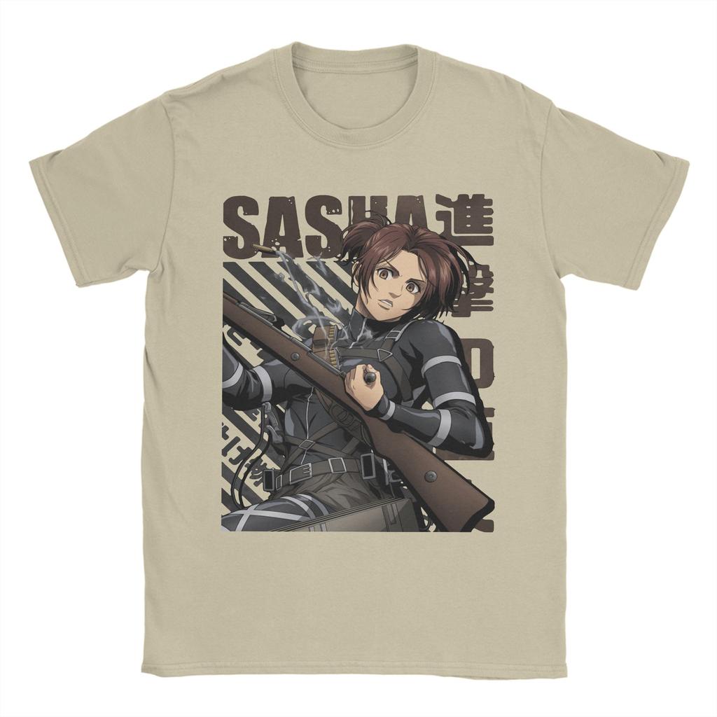 Новинка Shingeki no Kyojin Саша Атака Титанов Футболки для мужчин Круглый вырез Чистый хлопок Футболки AOT Футболки с коротким рукавом Новые топы
