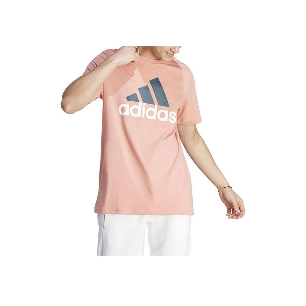 Adidas Logo Print Ribbed Crew Neck Sport Quick-Drying Short Sleeve T-Shirt American Retro Dopamine Men Tops Pink IJ8577