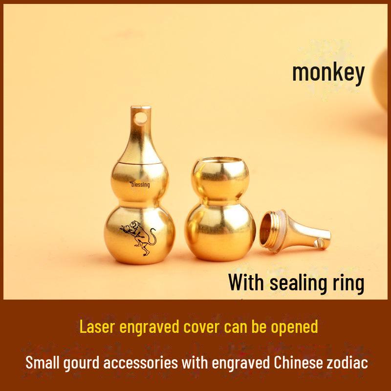 Брелок из латуни в виде тыквы со знаком зодиака, восемью триграммами и гравировкой благословения