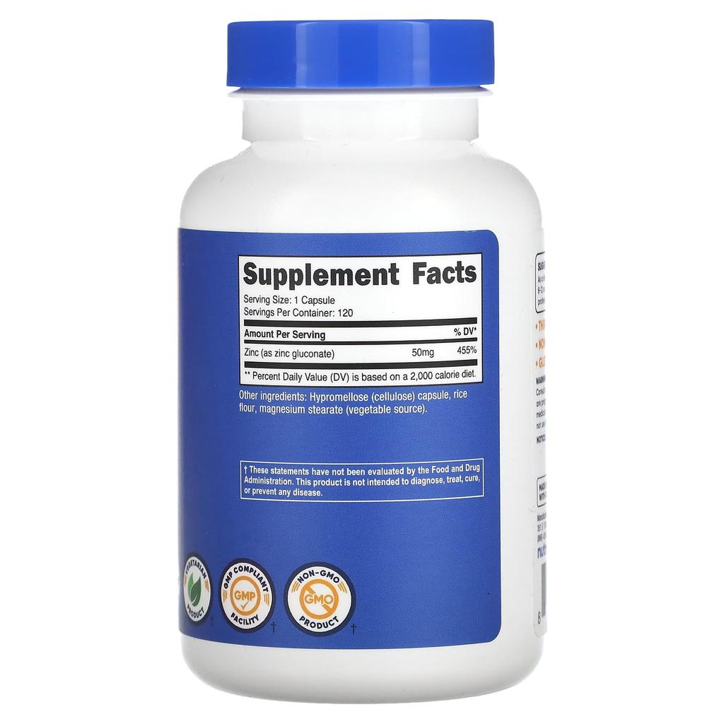 Zinc Gluconate, 50Mg, 120 Capsules