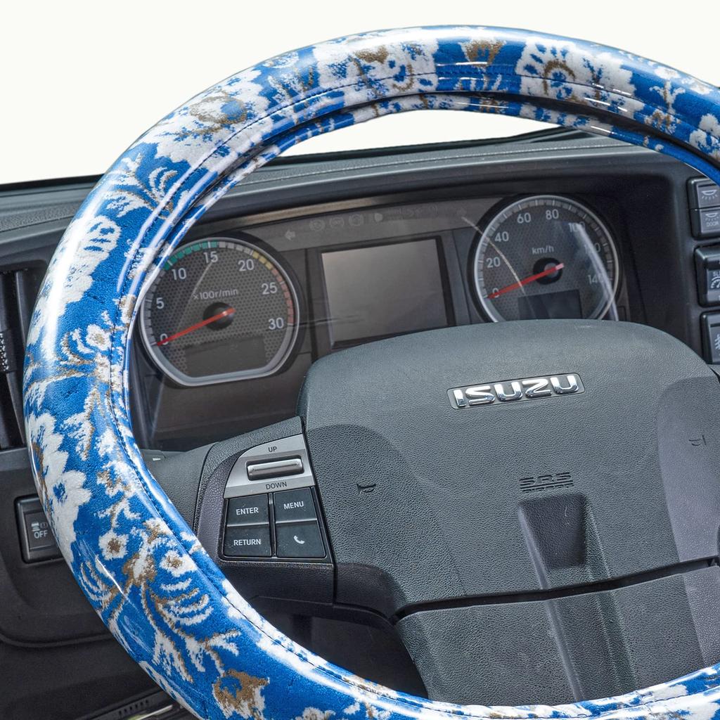 Miyabi Kinkazan Extra Thick Steering Wheel New Lattice 2L Truck Truck Truck Interior Cover, Pattern, Blue, (46-46.5cm) HC-SK-2LBL, Supplies, Parts,