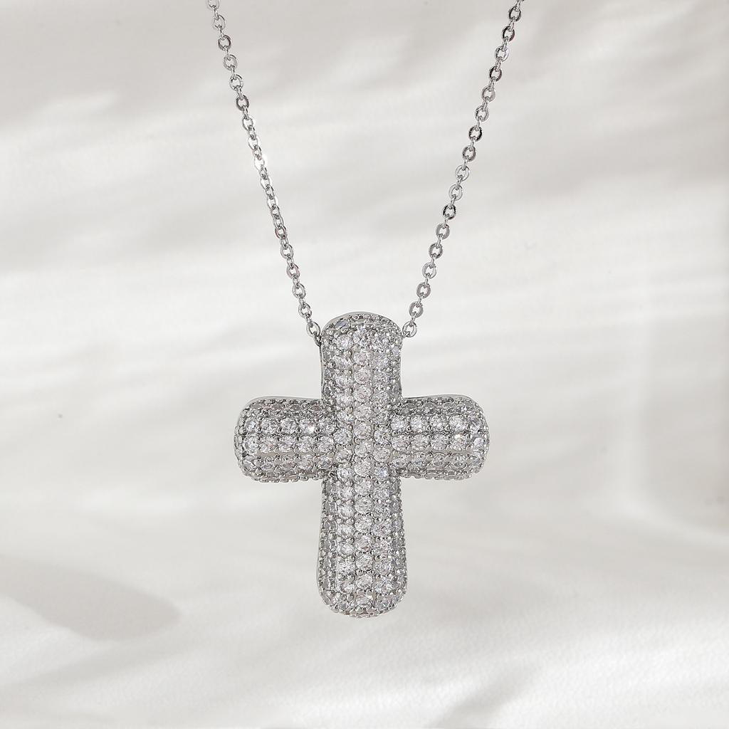 MHS.SUN Luxury Zircon Bubble Cross Pendant Necklace for Women Men Fashion Gold/Silver Color Religious Crosses Jewelry Gift