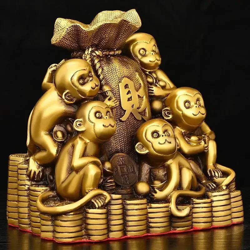 Copper Mascot Animal Monkey Ornaments Attracting Wealth Five Monkeys Living Room Gift
