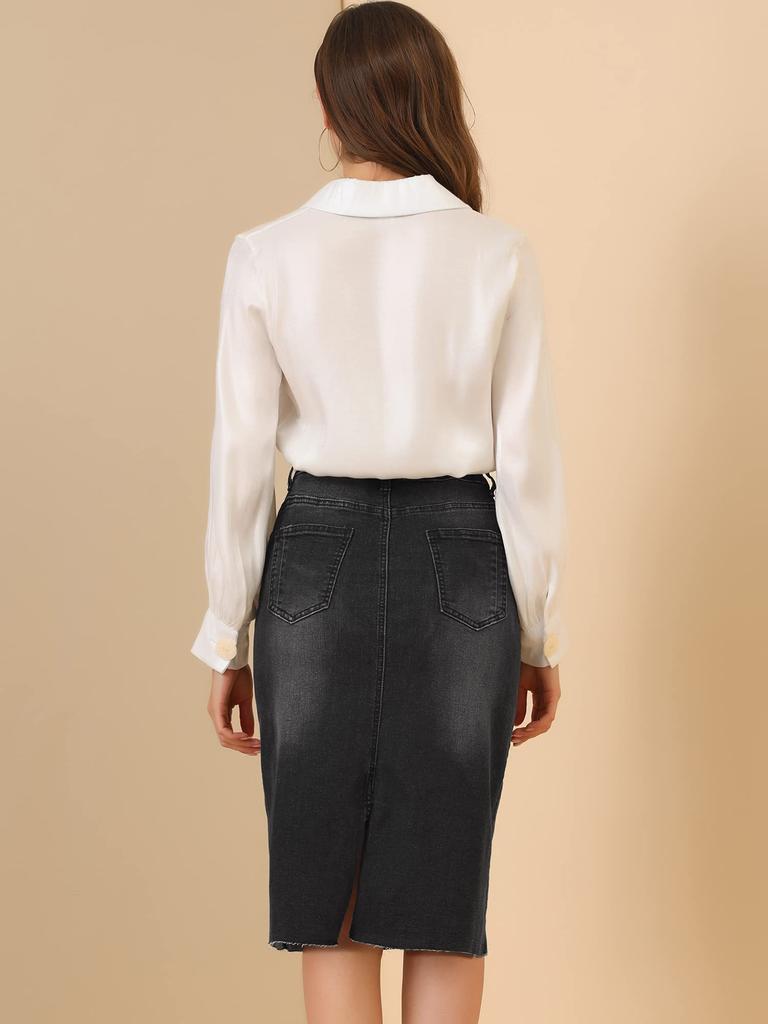 Allegra K Denim Skirt, Mini Skirt, Summer, High-Waisted, Elastic, Knee-Length, A-Line, Slimming, Casual, Women's, Black, Size 3XL