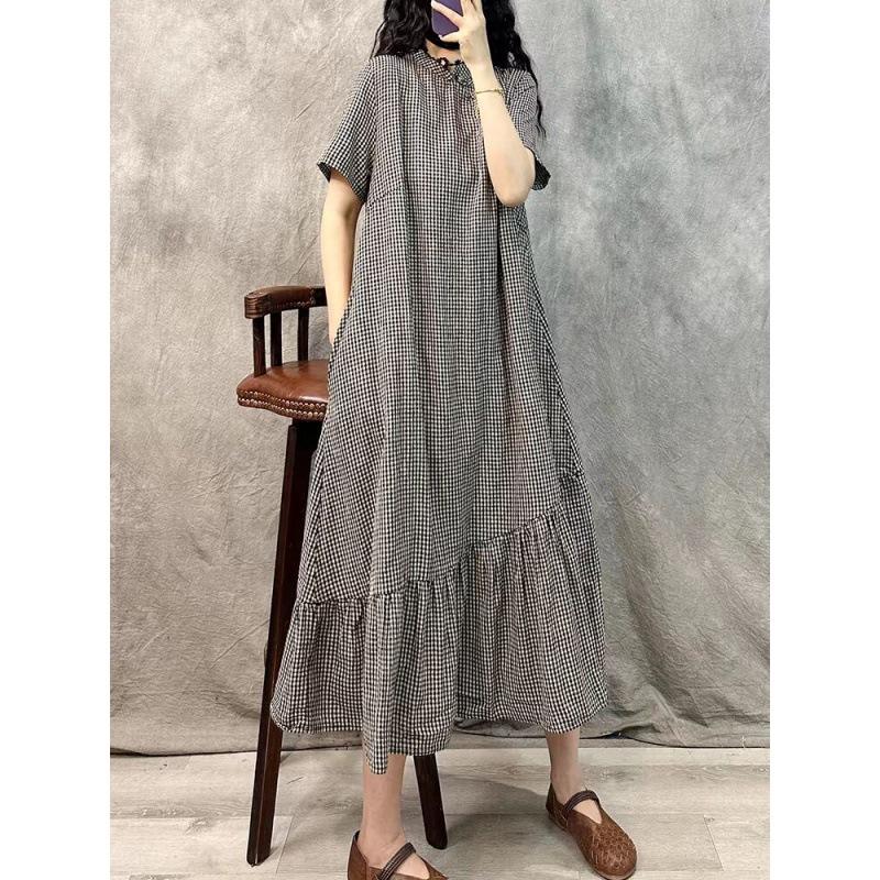 Платье в стиле ретро с пряжкой в китайском стиле из высококачественного хлопка и льна с диагональю, женское летнее новое свободное повседневное платье большого размера