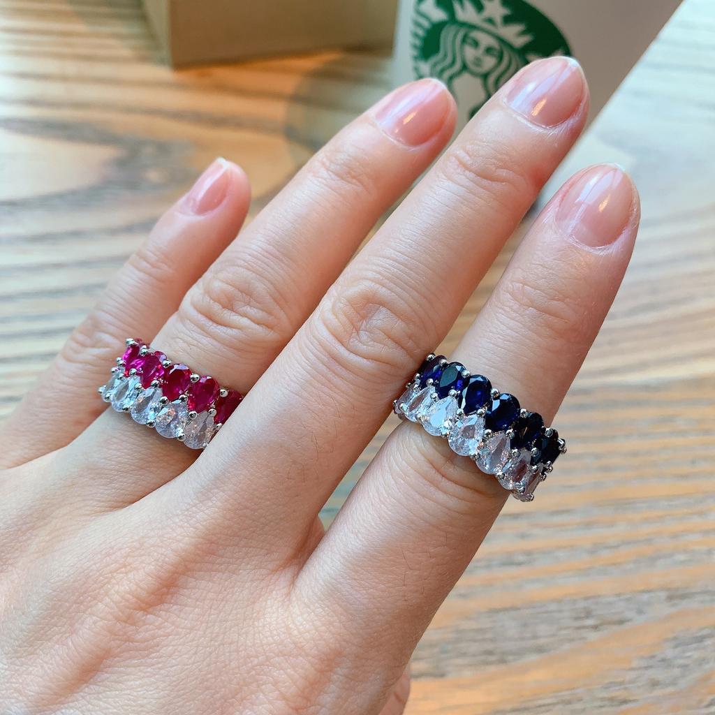 Высококачественное имитационное красное сокровище, кольцо с сапфиром, легкое роскошное широкорядное кольцо