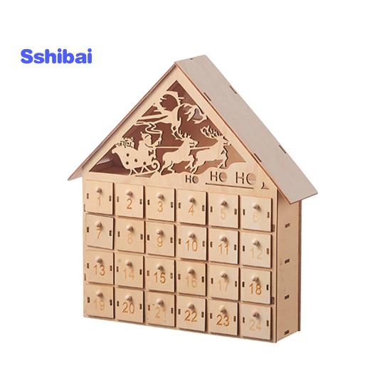 Деревянный рождественский адвент-календарь с 24 пустыми ящиками для хранения в форме дома, рождественский календарь обратного отсчета, домашний декор