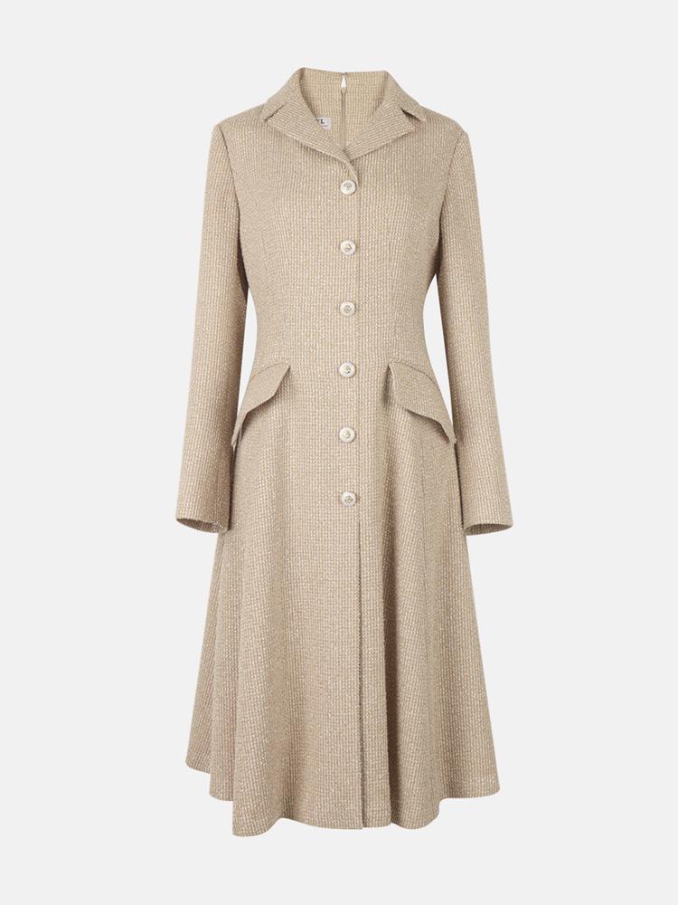 L By L Tweed Beige Collared Suit Dress