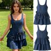 Womens Floral Print Sleeveless Denim Midi Dress High-Waisted Asymmetrical Fit Elegant Office Chic 2025