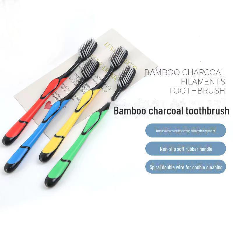 Xiujie Bamboo Charcoal Soft Bristle Toothbrush - Adult Couple, High-Density, Colorful Family Pack