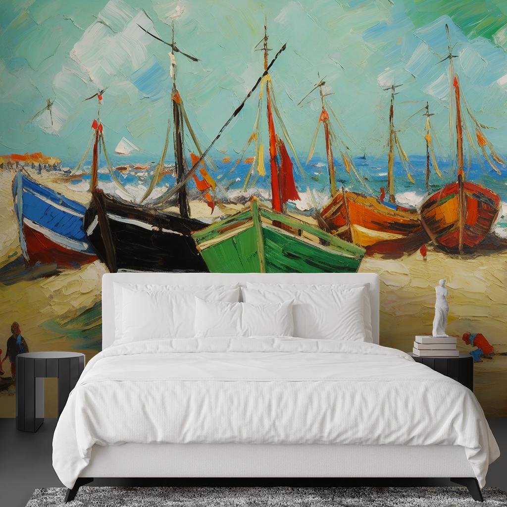 Wallpaper Fishing boats on the beach - V. van Gogh