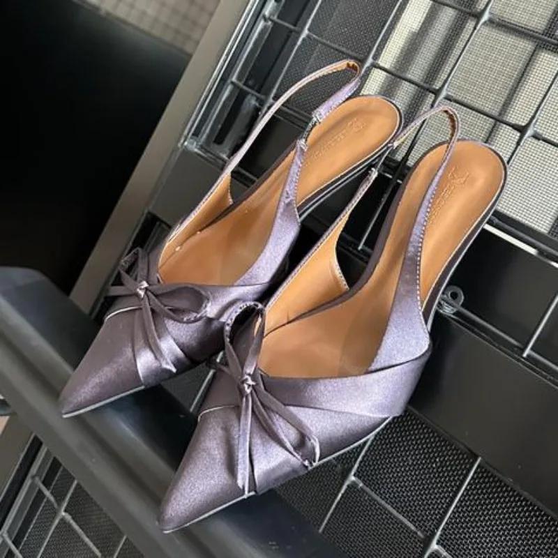 Summer Butterfly-knot Women Sandals Pointed Toe Singbacks Shoes Ladies Elegant Dancing Party Pumps Zapatos De Mujer