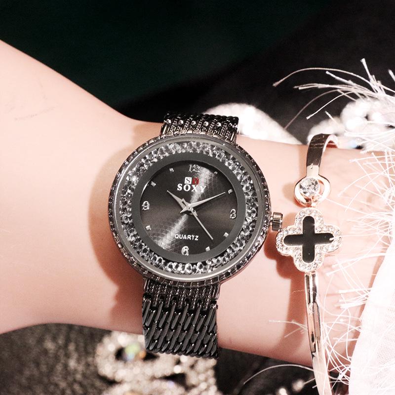 Роскошные женские кварцевые часы с ремешком из нержавеющей стали