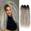 3Pcs 300Grams Crochet Braids Ombre Grey 22Inch Ariel Deep Wate Piano Blond Curly High Temeprature Bio Protein Synthetic Hair
