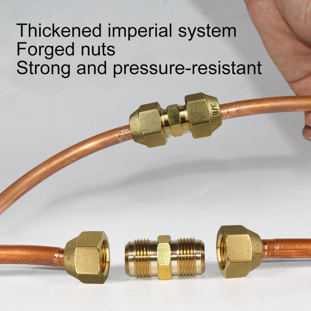 2pcs Copper 3/8Inch and 1/4Inch Copper Pipe Butt Joint 3/8Inch Extended Middle Flared Joint Worker