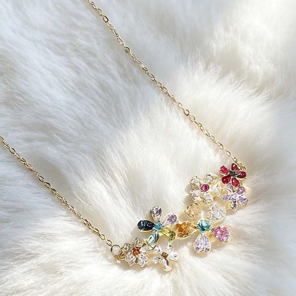 Colored Zircon Zircon Flower Necklace Geometry Design Luxury Jewelry  Women's Jewelry