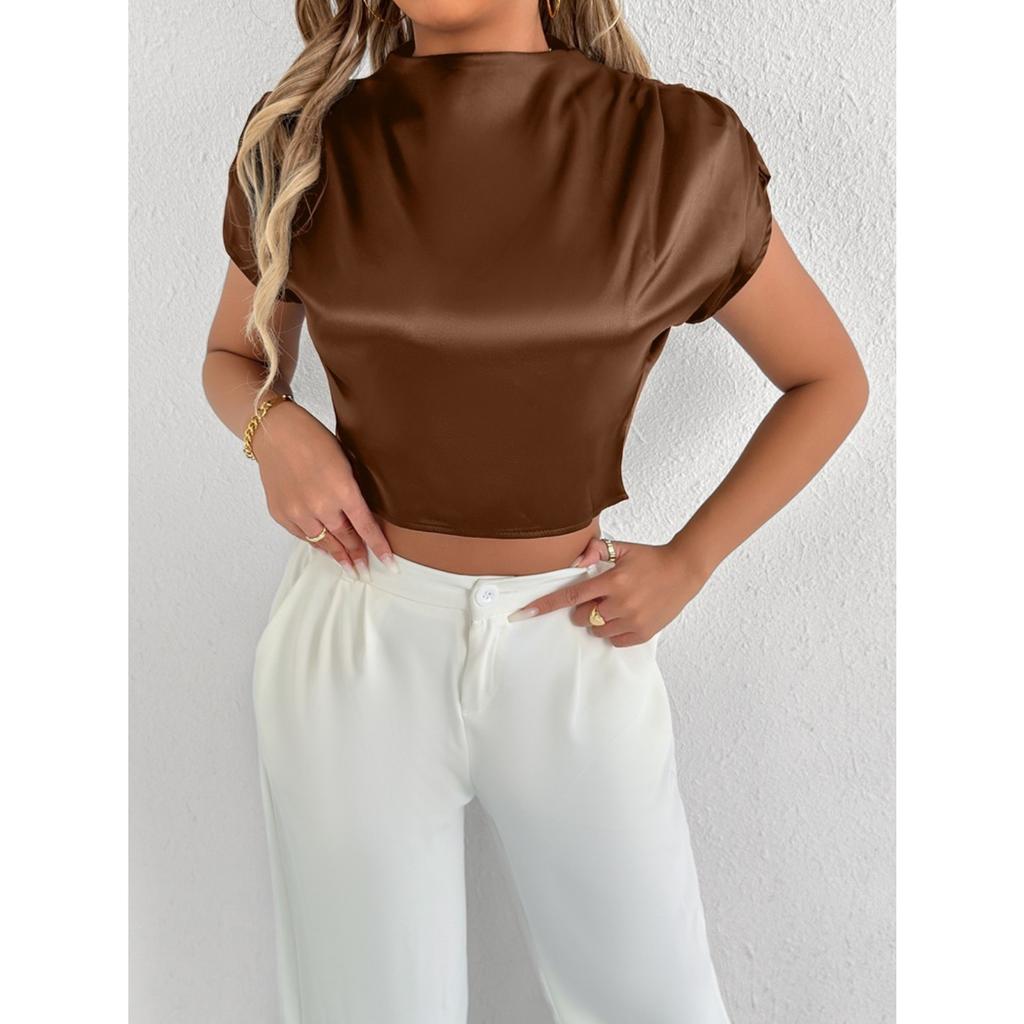 Летние атласные рубашки Модные однотонные Высококачественные женские блузки и рубашки с коротким рукавом