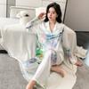 Summer Thin Home Wear Chinese Style Printed Pajamas Long-sleeved Pants Satin Pajamas Set Casual Loose Pajamas