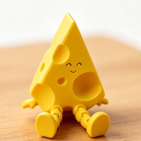 Новинка: Сырная скульптура с подвижными суставами, 3D-печатная забавная фигурка сырного ломтика, фиджет-игрушка для снятия стресса, аксессуары для офисного стола