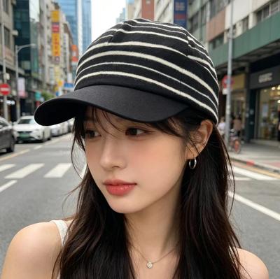 Striped Versatile Baseball Cap Female Summer Trendy Spice Girl Street Sunscreen Duck Tongue Knitted Cap Show Face Small Shade