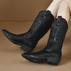 Модные женские зимние сапоги до середины икры на толстом каблуке, 2025, обувь для женщин, сапоги с острым носком, модные женские ковбойские сапоги