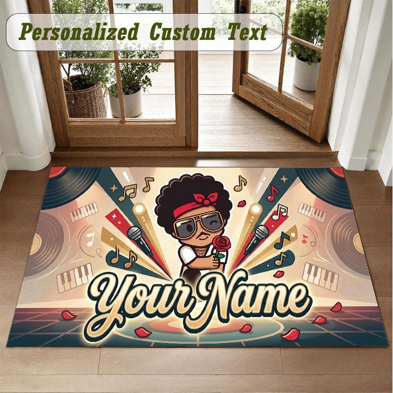 Crystal Velvet Square Rug Custom NameBruno Mars Pattern Non Slip Home Floor Decor Rug