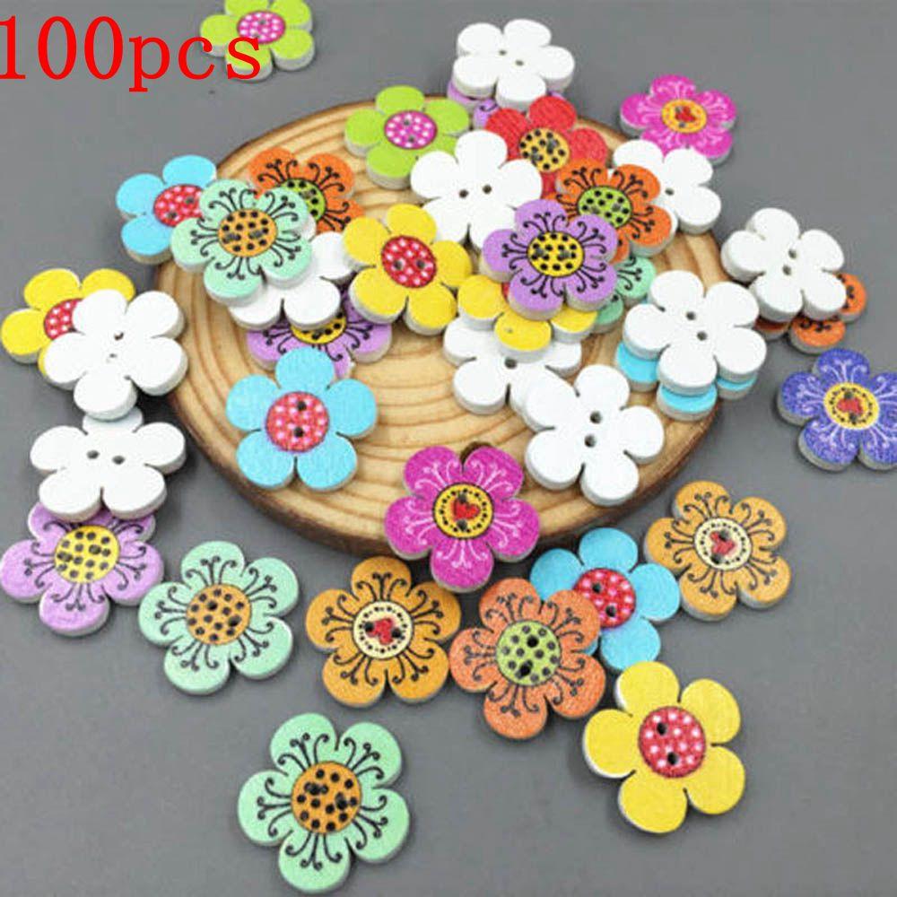 Cute Mixed Color 20 mm 2-Holes Wooden Buttons Sewing Scrapbooking Crafts Decoration Flower Dots
